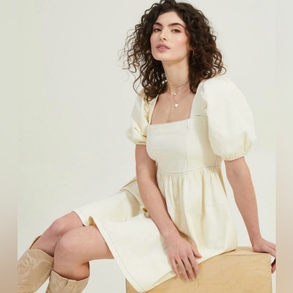 Altar'd State Cream Puff Sleeve Casual Dress | Size XS
